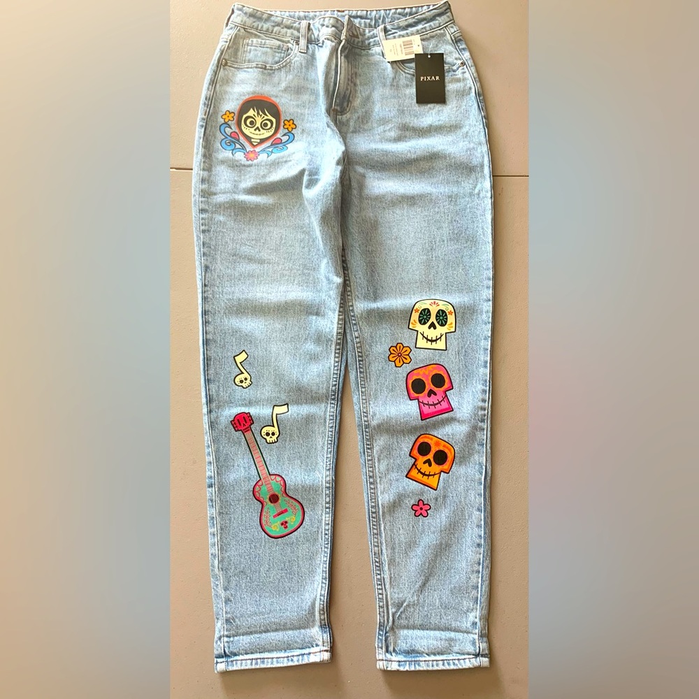 Pixar - Disney “Coco” painted Mom Jeans